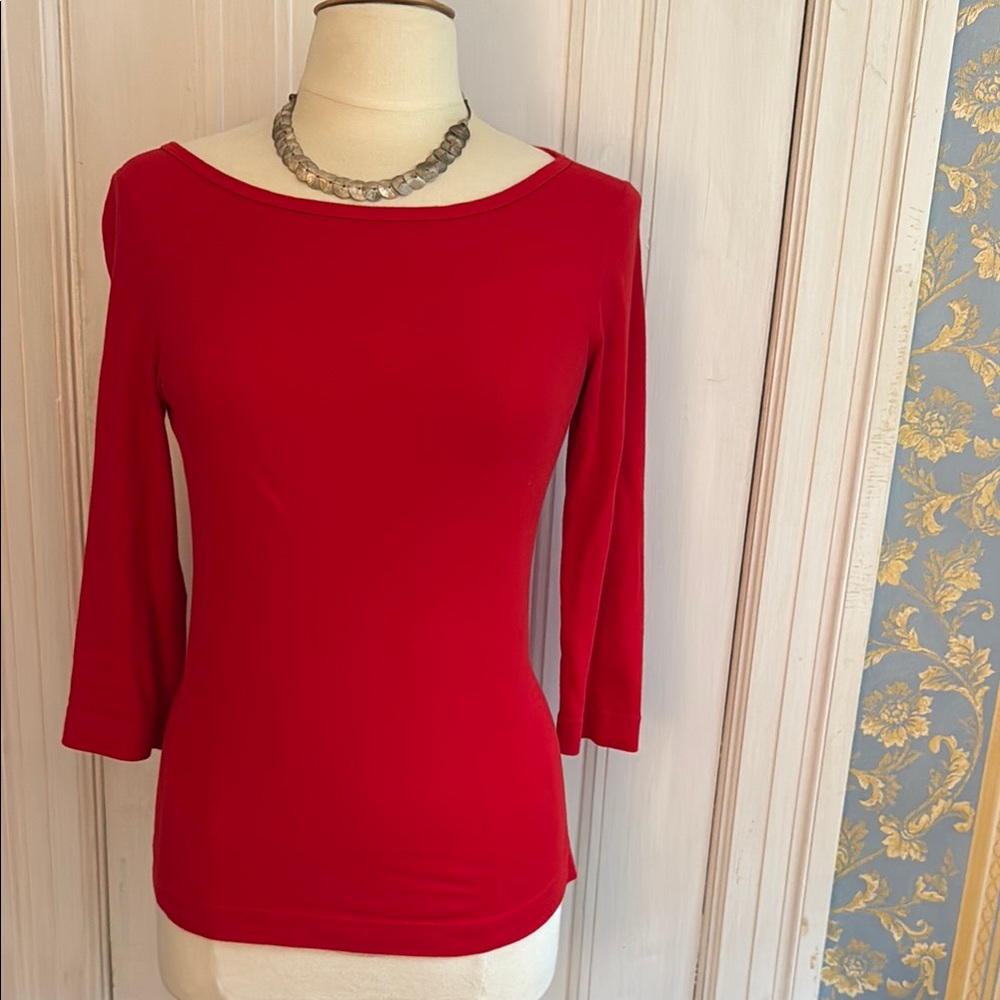 Three Dots Red Fitted 3/4 Sleeve Blouse
